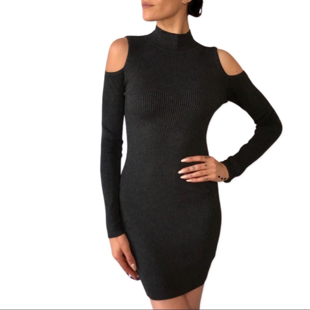 charcoal sweater open shoulder dress S